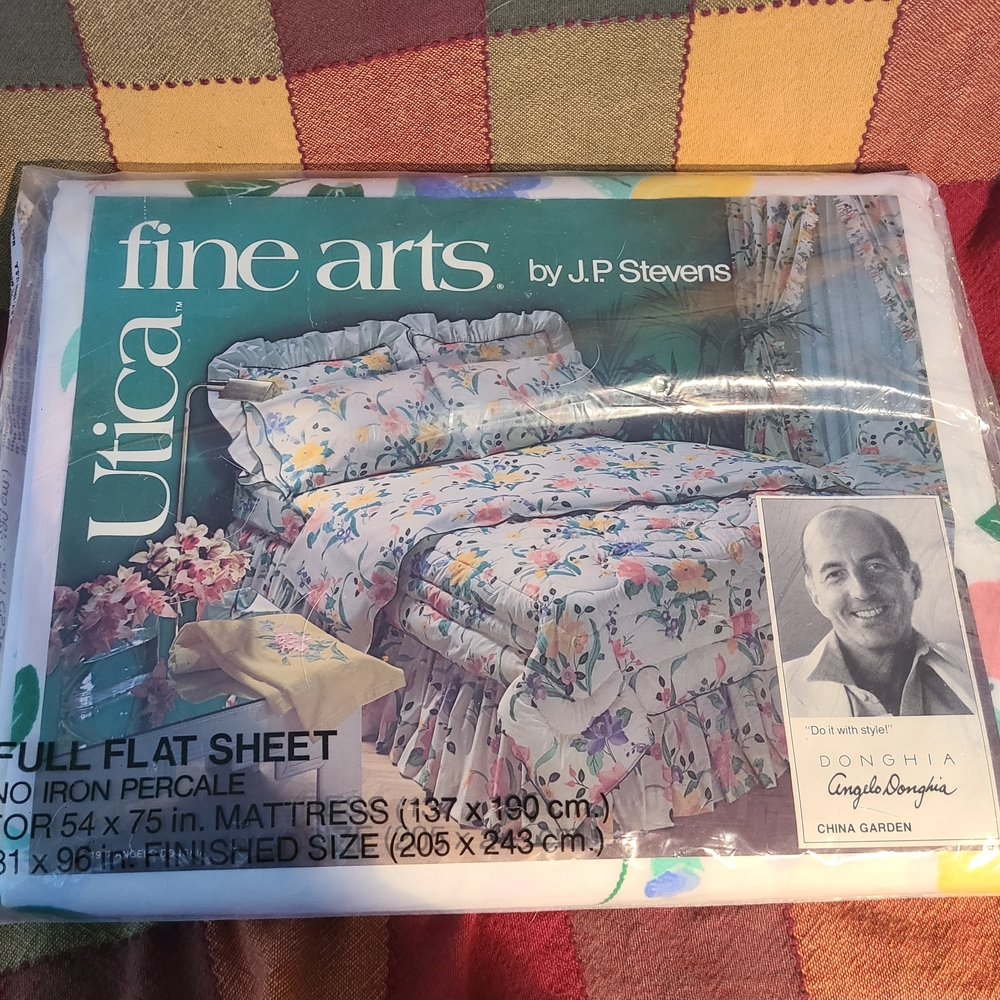 Utica Fine Arts By J.P. Stevens Full Floral Flat Sheet, New OLD Stock, NIP